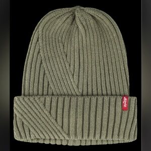 Levi's Classic Olive  cropped converged Ribbed knit Beanie